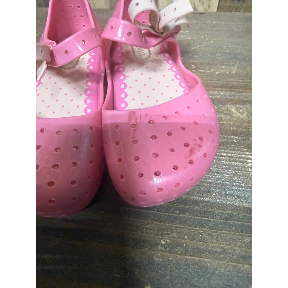 Mini Melissa Pink Mary Jane Bow Jelly Shoes Perforated Flats Girls Size 8 - Picture 5 of 7